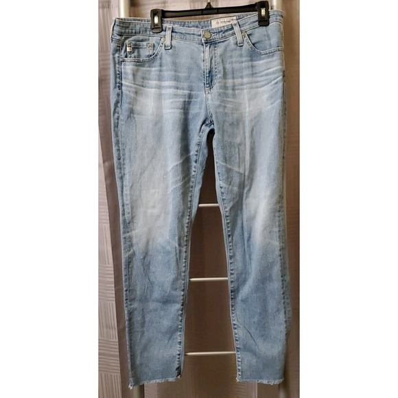 AG The Legging Ankle‎ Super Skinny Size 31R Stretch Mid Rise Blue Jeans Raw Hem - Picture 1 of 13